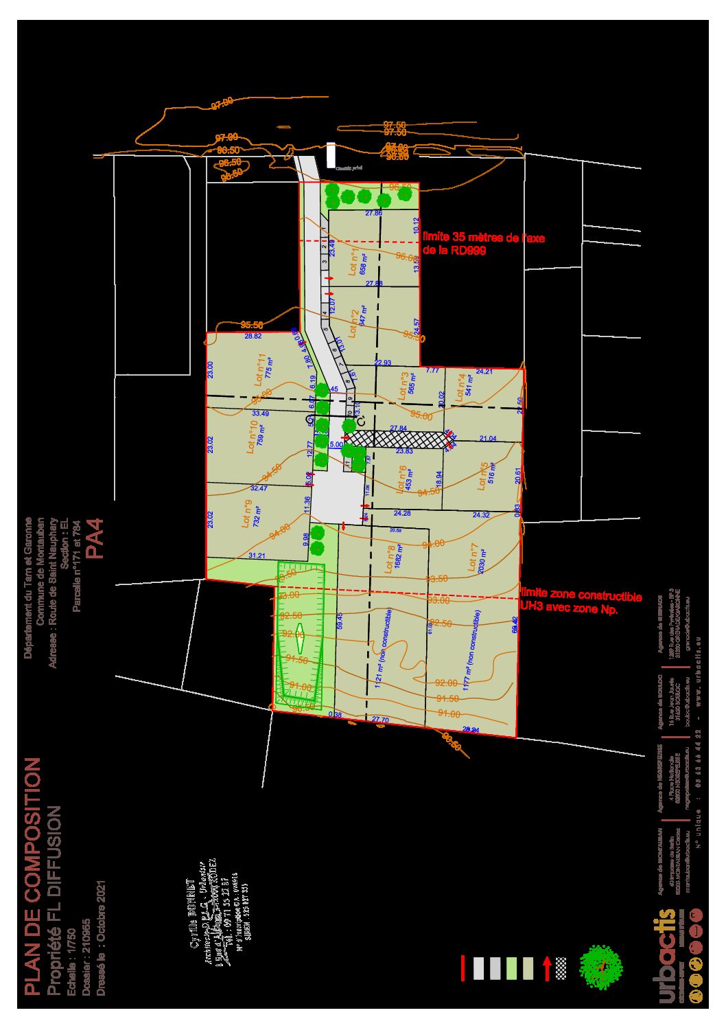 Plan du lotissement Clos des Deux Chênes à Montbartier 82, nouveau terrain à bâtir viabilisé par Florès Aménagement